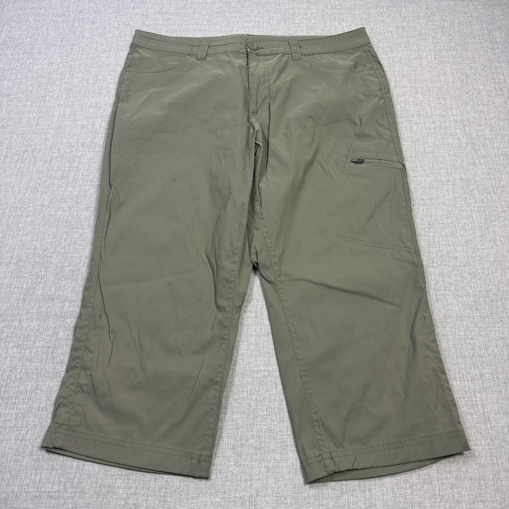 Eddie‎ Bauer Cropped Hiking Pants Womens 14 Green Elastic Waist Pockets Zip